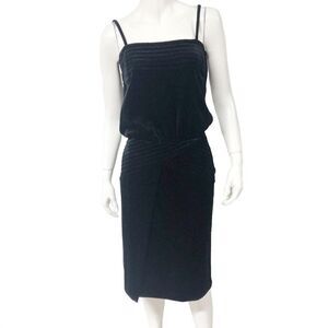 Vintage Krizia Black Stretch Velvet Womens Sheath Dress Made in Italy Size 42